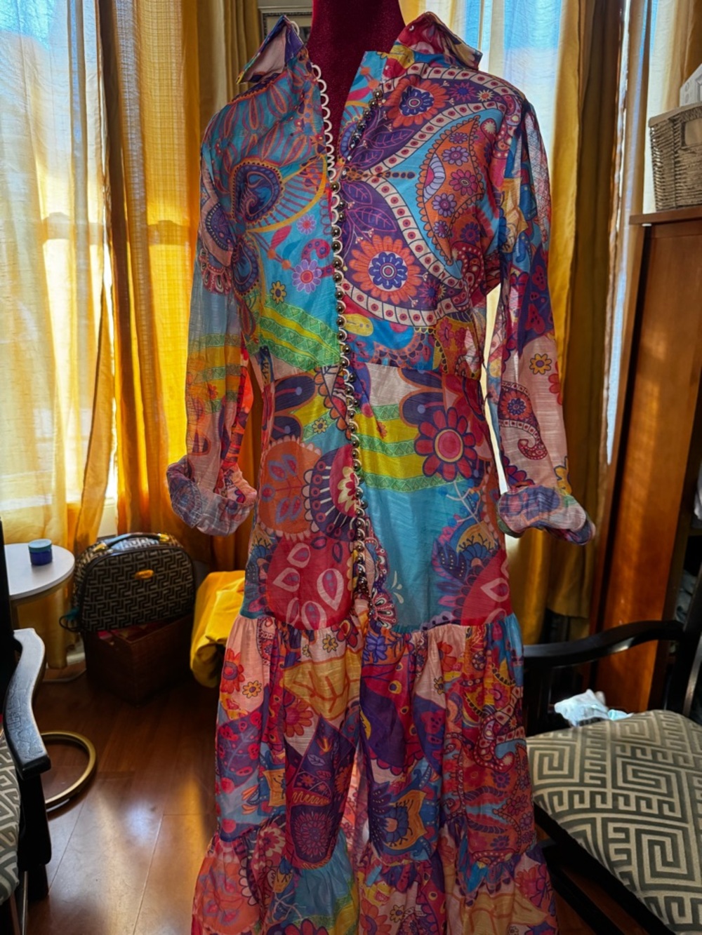 Vibrant Multi-Color Paisley Tiered Maxi Dress